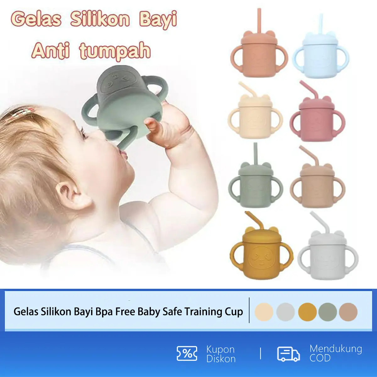 Gelas Silikon Bayi Bpa Free Baby Safe Training Cup Bayi Anti Tumpah Tempat Minum Bayi Gelas Minum Sedotan Anak Bayi Peralatan Mpasi Bayi Straw Cup Bayi Tempat Makan Bayi Mpasi Peralatan Makan Bayi Set Alat Makan Bayi Premium Silicone Baby Sippy Cup