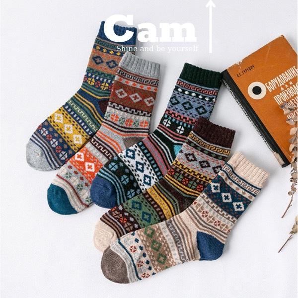  5 Đôi Tất Vớ LOẠI DÀY XỊN  Camcamvintage Cổ Cao Nam Nữ Retro ĐỦ TAG MÁC Họa Tiết Thổ Cẩm Vintage Đi Giày Tây Dày Dặn Quà Tặng Noel Sinh Nhật Tết 