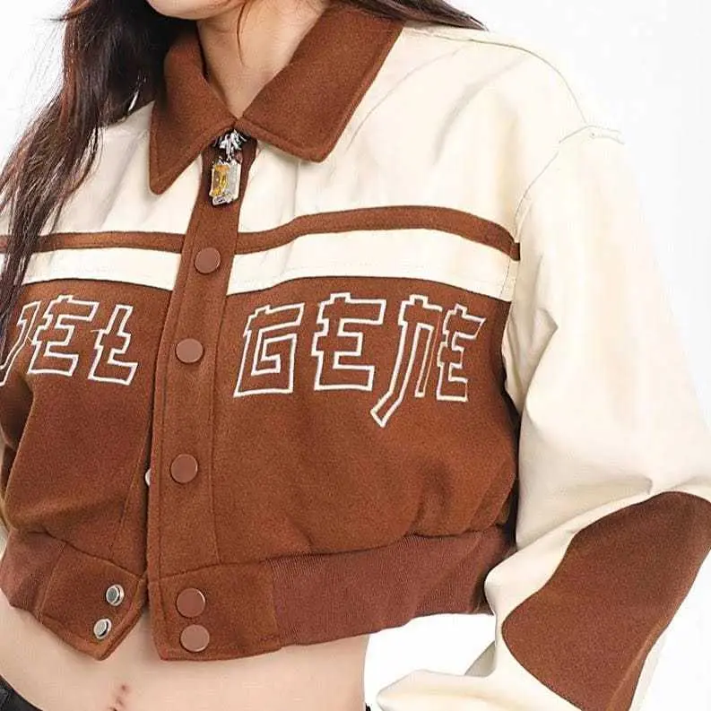JAKET CROP WANITA | Y2K CROOPE JACKET VARSITY KOREAN 4