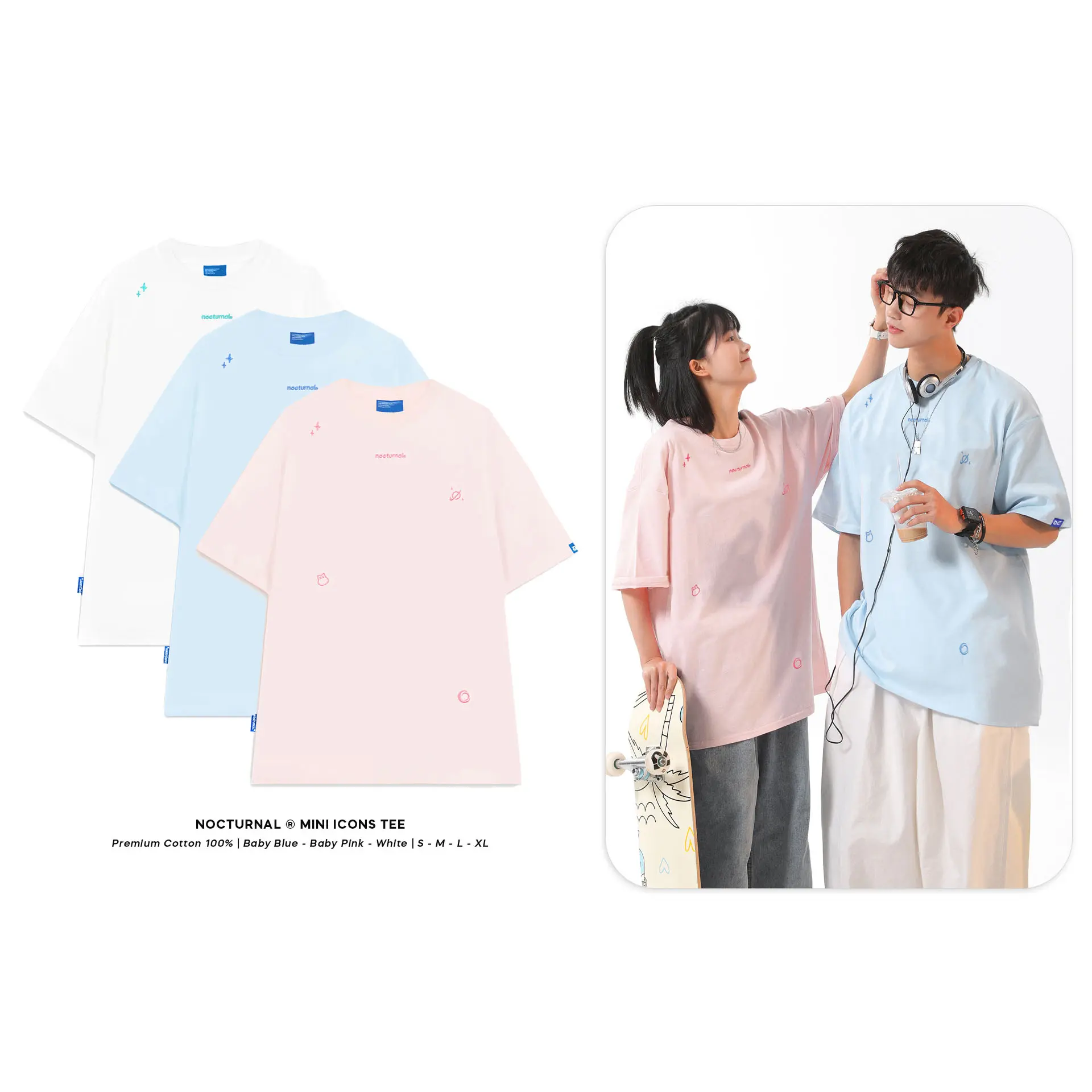 Áo Thun Thêu NOCTURNAL Mini Icons Local Brand Tee Cotton Cổ Tròn