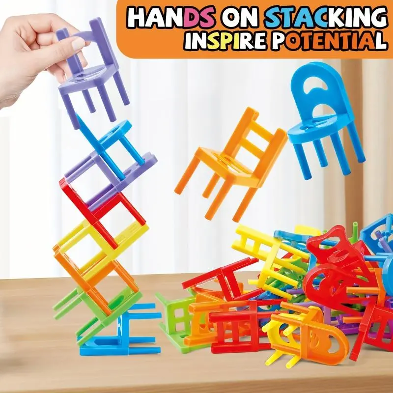 Colorful Chair Stacking Game, 24pcs/set Chair Stacking Toy, Parent-child Interactive Game, Fun Game for Family Entertainment, Perfect Gift for Holiday 4