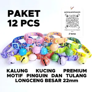 Paket 12pcs kalung premium motif tulang dan pinguin lonceng 22mm