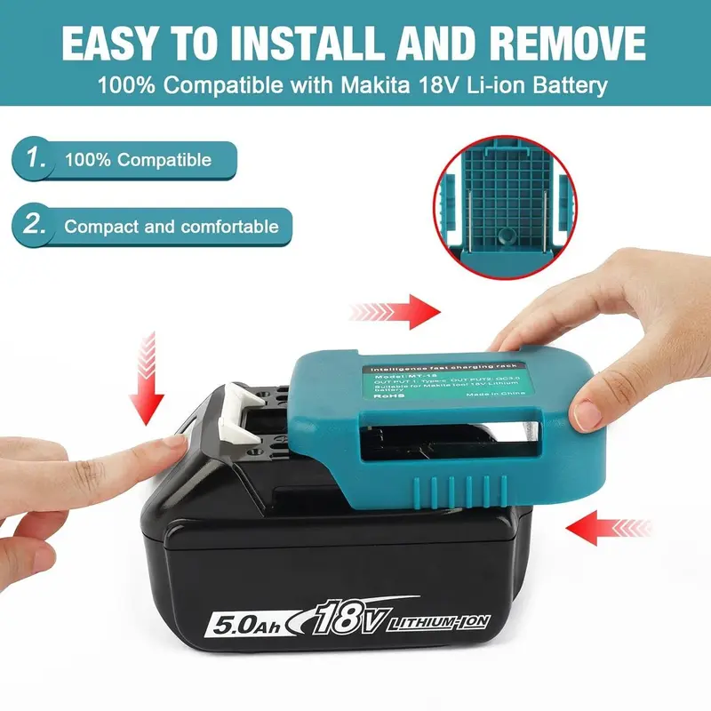 Battery Adapter for Makita 18V Lithium-ion Batteries, USB and Type-C Fast Charger Dock, Portable Battery Holder (Adapter Only), Tool Accessories, Hardware 3