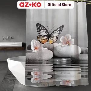 AZKO Forhom 180x180 Cm Tirai Kamar Mandi Dengan Hooks Butterfly