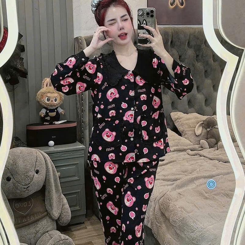 Đồ bộ pijama nữ tay dài lụa mango phối túi nhiều mẫu, thiết kế mới dễ thương, đồ bộ nữ mặc nhà thoải mái, pijama nữ lụa mịn mát, size dưới 60kg, đồ bộ pizama tay dài Yuri Phương Shop 7