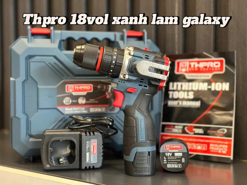 Máy Khoan Pin THPRO 10Li - 18V không Chổi Than- 3 chức năng - kèm móc inox - bộ 2 pin 1 sạc