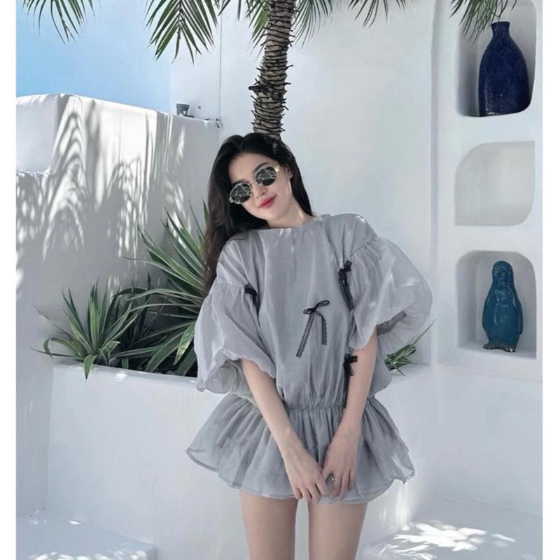 SET ÁO TAY PHỒNG PHỐI NƠ REN KÈM QUẦN BÍ VOAN TƠ KHÁNHVY STORE 111205