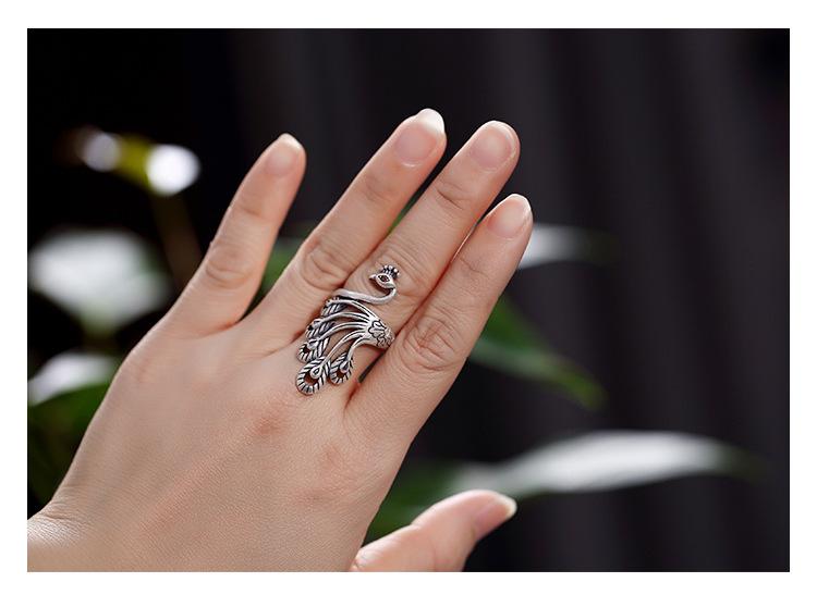 Product Introduction of New New Wide Face Ring for Women's Ethnic Style Phoenix Peacock Old Ring Ring Creative Retro Live Mouth Jewelr 2