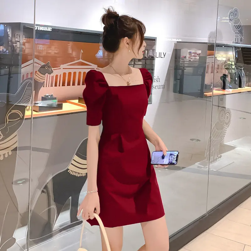 Đầm Tay Phồng Hàng Mới Về Mùa Hè 2024 Đầm Thanh Lịch Dáng Ôm Bó Sát Trễ Vai Đầm Nữ Women Dress Dài Tay Màu Đen