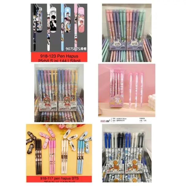 pen bisa hapus karakter merek Aodemei isi 12 pcs - 34200 pulpen bts sisir dan sketbor