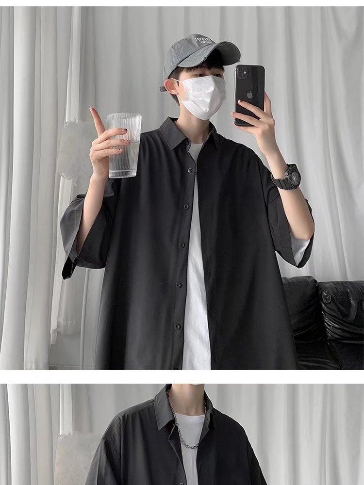 Product Introduction of Shirt Men's Short-Sleeved Summer Ice Silk Thin Men's Shirt Ins Hong Kong Style Ruan Handsome Solid Color All-Match Fashion Brand Top Clothes 2