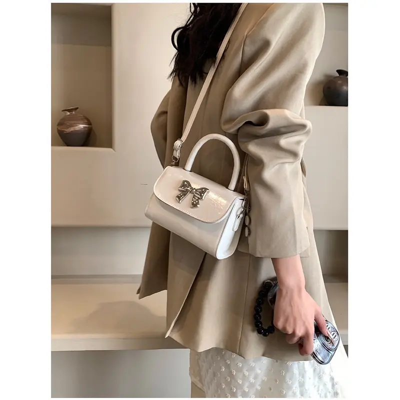 Túi Xách Nữ Cầm Tay Nơ Xinh Dạ PU Trơn Đeo Chéo Đeo Vai Phong Cách Hàn Xinh Xắn Bag Kem Da   CUN361 1