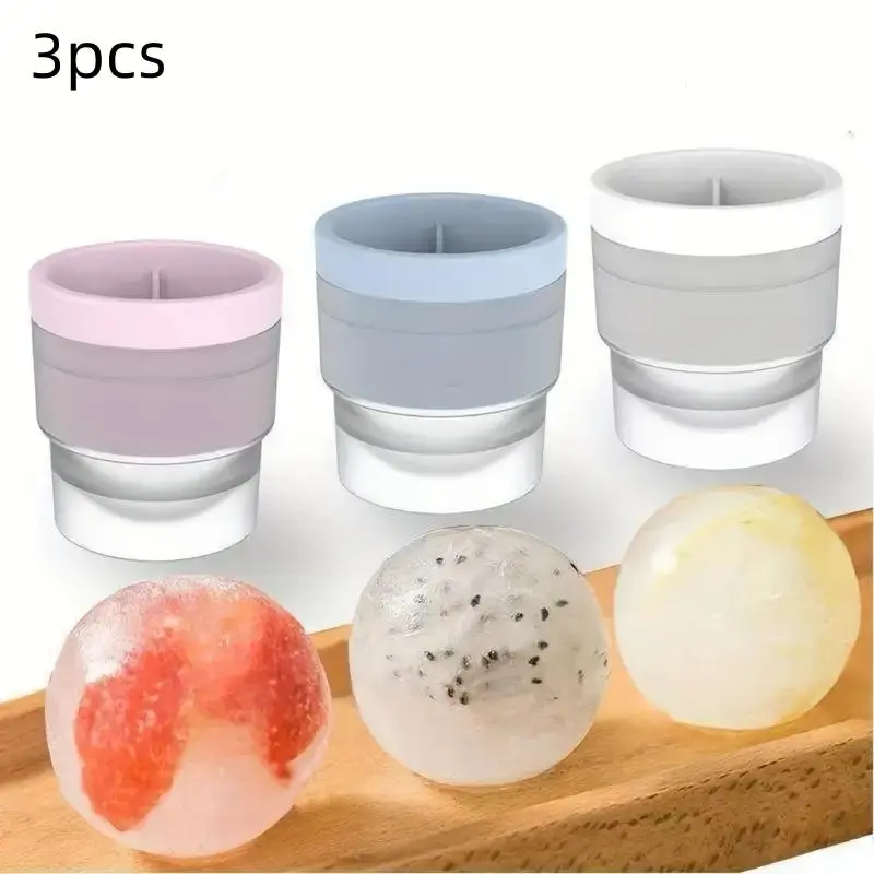 Round Ice Ball Mold, 3 Counts Reusable Ice Ball Maker, Ice Ball Mold for Home Kitchen Bar, Kitchen Utensils & Gadgets