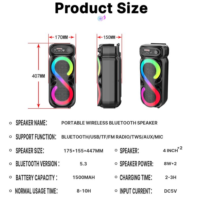 【PRO PLUS BASS】8-inch Speaker Bluetooth 4270M Karaoke With 2Mic Original Dual 4-inch speaker Super Bass Stereo Portable Audio Lights Charging Adjustable Digital Wireless Iron Remote 9