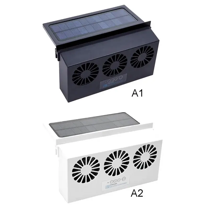 Solar Power Car Exhaust Fan with 3 Air Outlet, Window Mount Car Radiator Cooling Fan, Portable Safe Auto Air Vent Radiator for Front & Rear Window 5