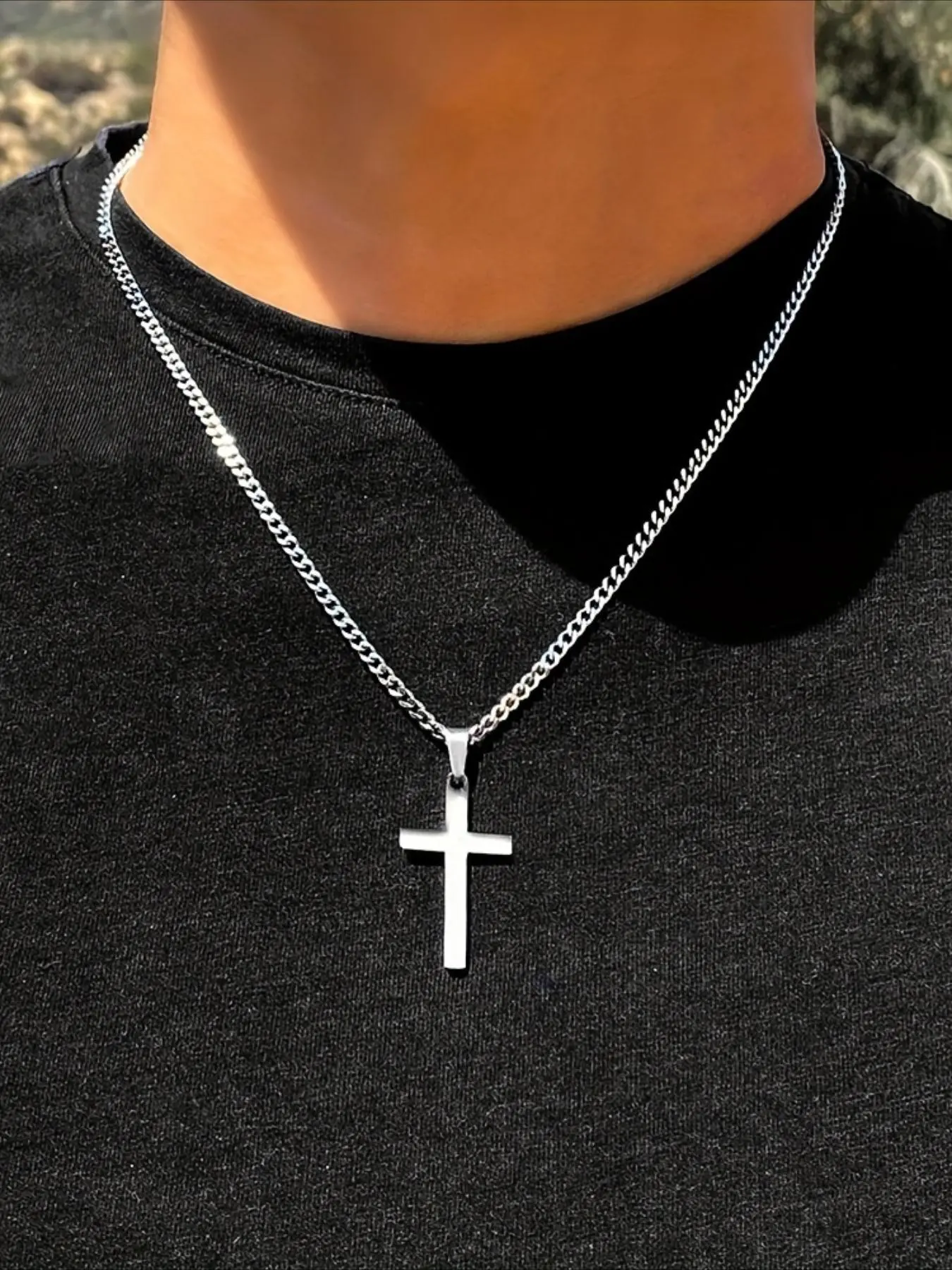 Punk Style Cross Pendant Necklace for Men, Stainless Steel Jewelry for Party, Daily Clothing Decor, Trendy All-match & Exquisite Jewelry for Birthday Gift