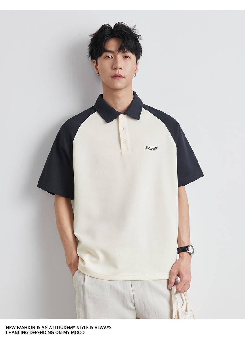 Product Introduction of Yizhi Fashion Color-Block Short Sleeve T-Shirt for Men Summer 2025 New Design Retro Raglan Sleeve Polo Shirt Top 16