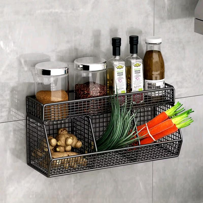 Kệ Đựng Gia Vị Mẫu Mới 3 Ngăn 2 Tầng Kèm 2 Miếng Dán Treo Tường Sắt Chống Rỉ Sét Kitchen