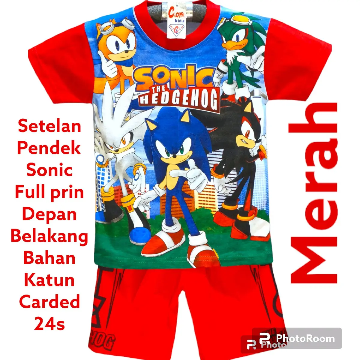 setelan pendek anak laki-laki sonic full prin 2-9 tahun
