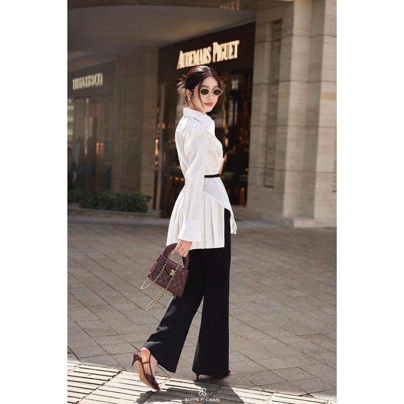SUITS BY CHAN - Áo sơ mi kiểu tay dài xếp li tà sau (Ko kèm belt), Quần dài ống loe - VKAO00530 SCQD00046 Nữ Women 4