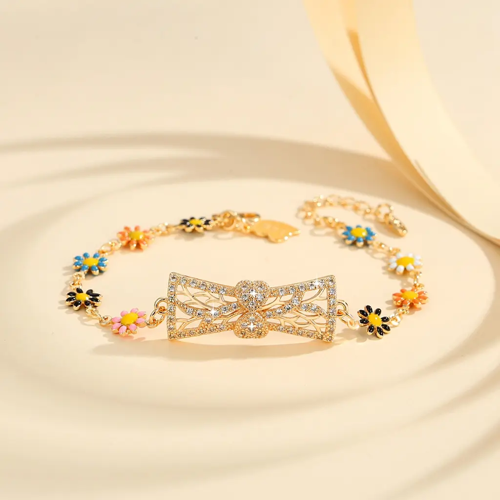 Gelang Rantai Lapis Emas Daisy Kecil Bunga Elegan Korea Wanita Aksesoris Lucu Fashion Murah LM377