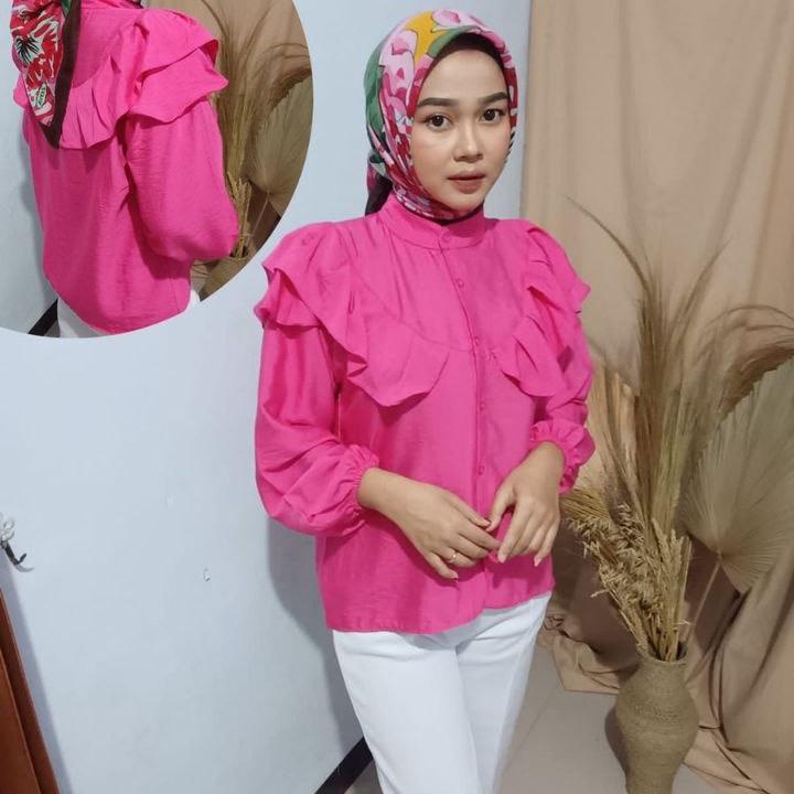 Blouse Rufle Polo Linen Rafella Atasan Wanita Baju Ruffle 3