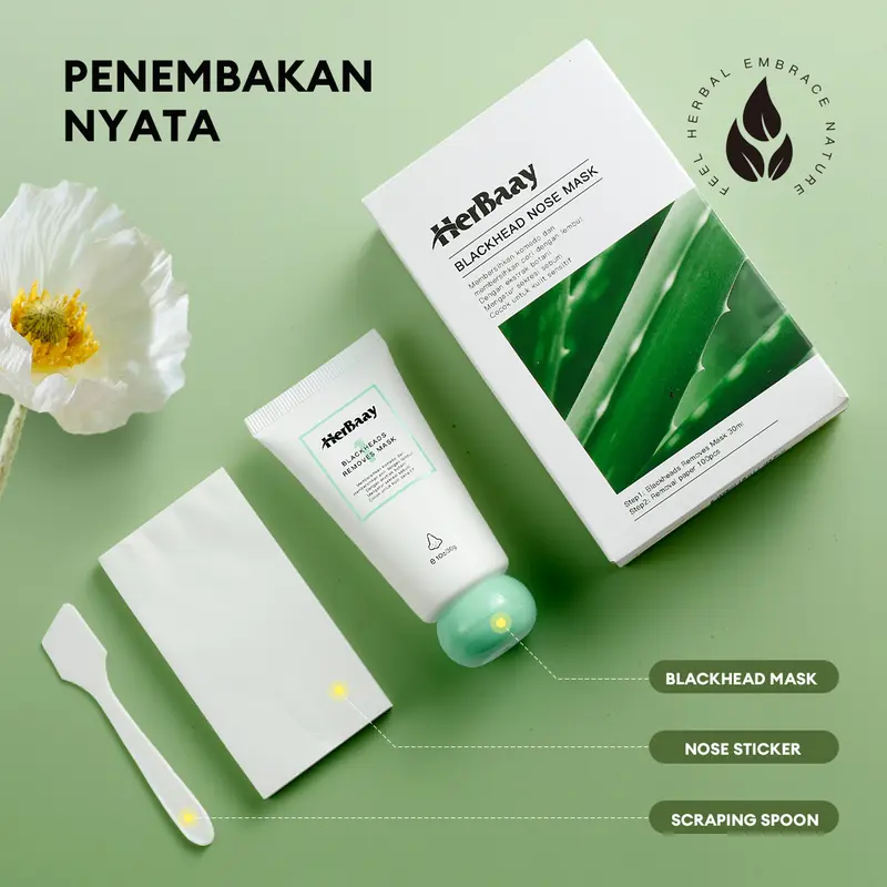 【BPOM】【COD】【READY STOCK】HerBaay Blackhead Mask Pembersih Komedo Nosemask 30ml+100pcs Removal paper-BPOM 3