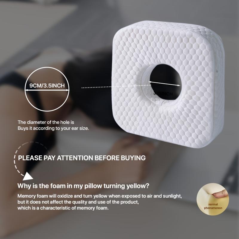 Product Introduction of Classic Ear Piercing Pillow for Side Sleepers,  Polyester 100% Cover, Machine Washable, Space-Themed, Multipurpose Ear Guard Cushion with Ear Hole, Quilted Woven Craftsmanship, Fabric Weight 9