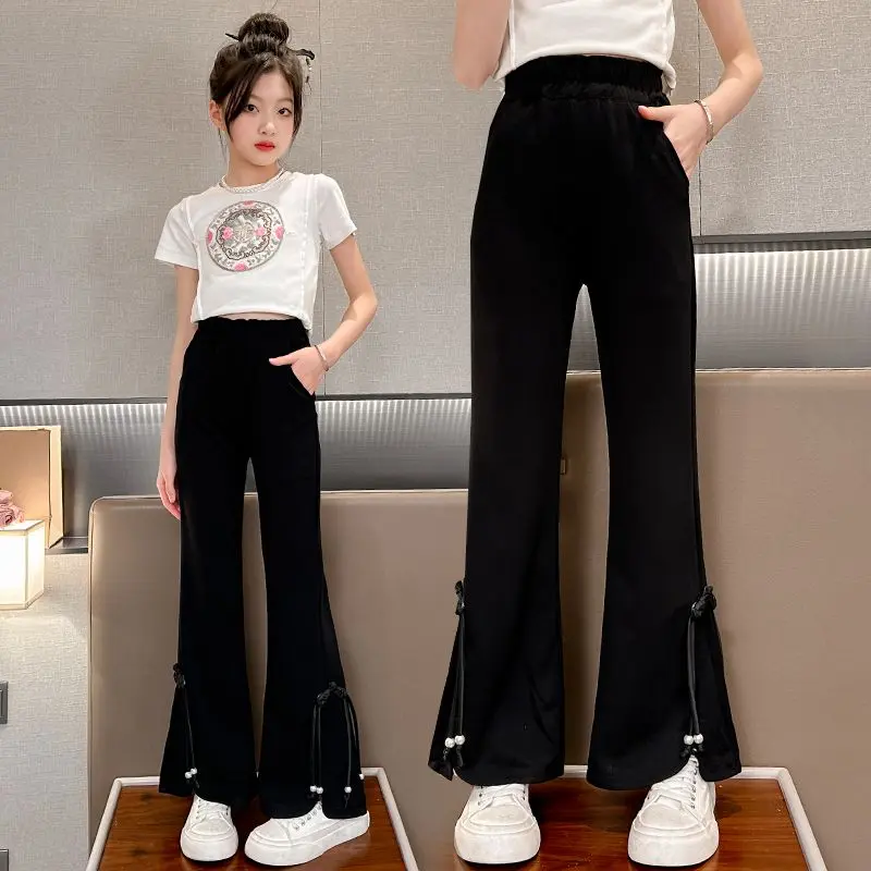Quần Dài Ống Loe Phong Cách Phương Tây, Cho Bé Gái, Hàng Mới Về Mùa Hè 2024, Quần Legging Trẻ Em Dễ Phối Đồ Thích Hợp Cho Trẻ Em Trung Bình Và Lớn, Ôm Sát Và Mỏng, Quần Dài