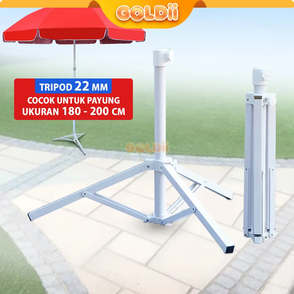GOLDII - Tripod Payung Jualan Penyanggah Payung Gerobak Kaki Tripod Payung Diameter 28MM / 33MM Besi Kuat Kokoh