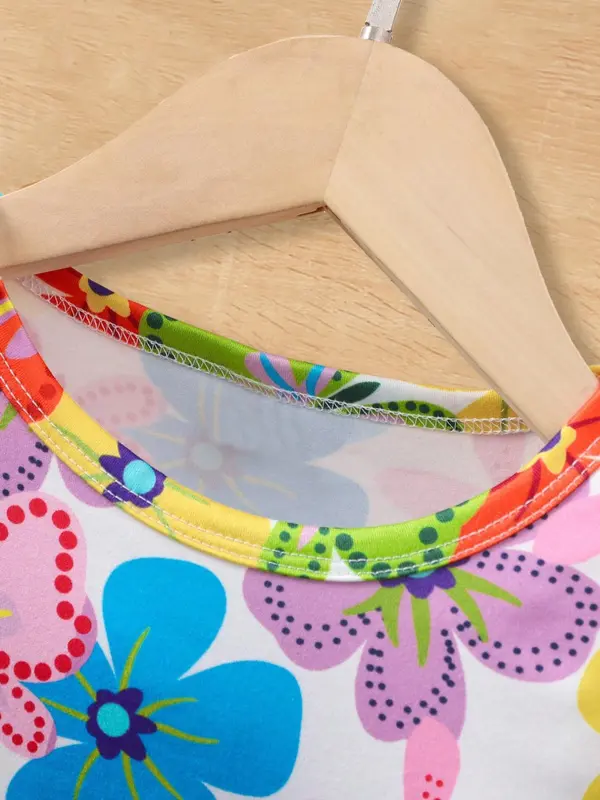 Girl's Floral Print Dress, Casual Round Neck Dress for Summer, Kids Clothes for Daily Wear 2
