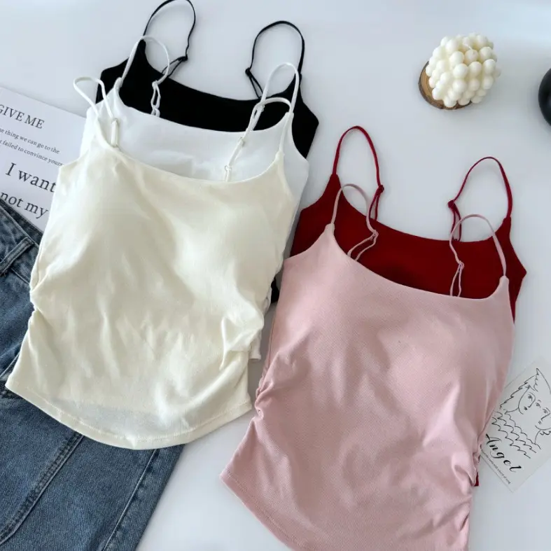 LOẠI ĐẸP- Áo hai dây màu trơn có mút đệm ngực chất thun mềm mát hàng QC Cao cấp