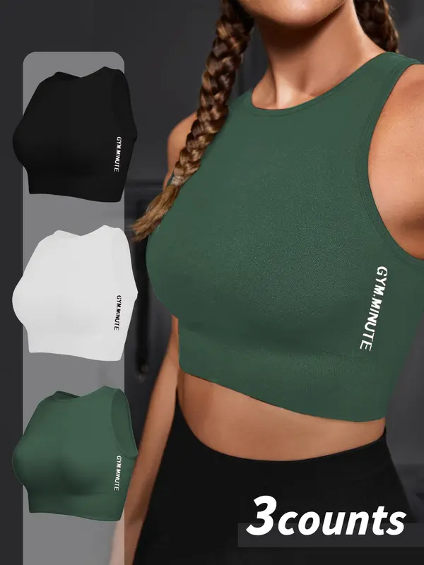 Women's Solid Color Crop Sports Tank Top, Breathable Moisture Wicking Quick Drying Sports Top, Ladies Sportswear for Indoor Outdoor Wear, Gym Tops, Tennis Attire, Activewear 4