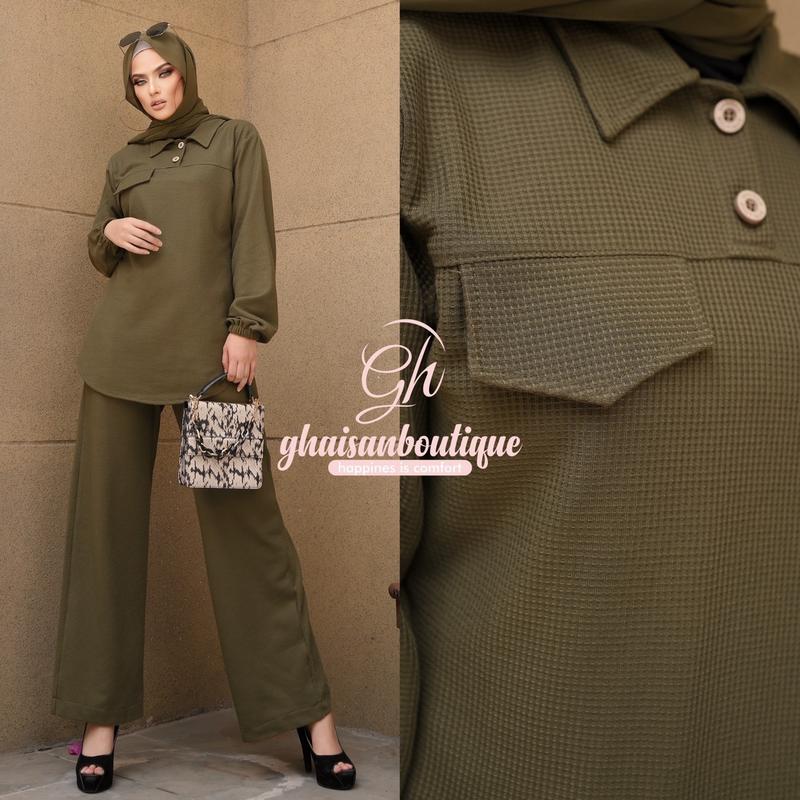 Rumi One Set - Baju One Set Waffle Knit Atasan dan Celana || by ghaisanboutique Kulot Muslim 2