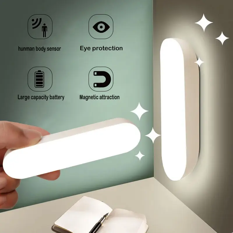 Smart Motion sensor cabinet light Wireless LED night USB stair lamp for for bedroom kitchen cabinet wardrobe Plastic Rechargeable
