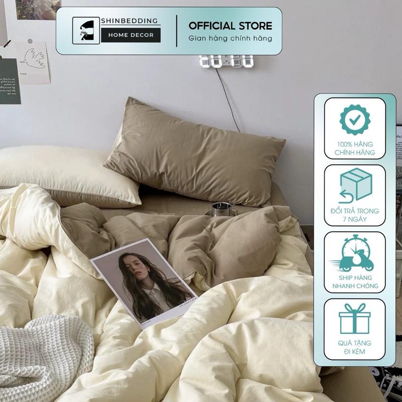 BỘ VỎ CHĂN GA GỐI COTTON TC PHỐI MÀU BASIC DÀY DẶN THOÁNG MÁT( Set Bộ Vỏ Chưa Kèm Ruột Có Khoá Kéo ) Shinbedding đồng tiền đỏ thoáng khí giặt máy đầu gấu trắng nệm giường