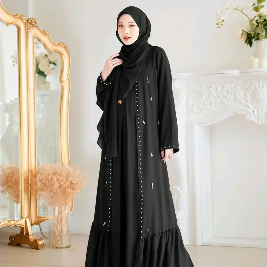 Gamis Muslimah Terbaru Abaya set Gamis Oter Terlaris 2024 Gamis Wanita Muslimah Masah Kinih Setelan Gamis Abaya Dress Gamis Jumbo Mutiara Ceruty Polos Mewah Pesta Lebaran Ibu