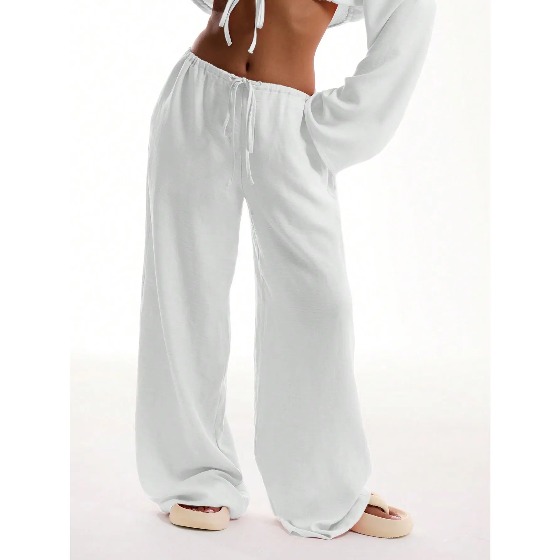 MUSERA Tie Front Linen Feel Beach Trouser