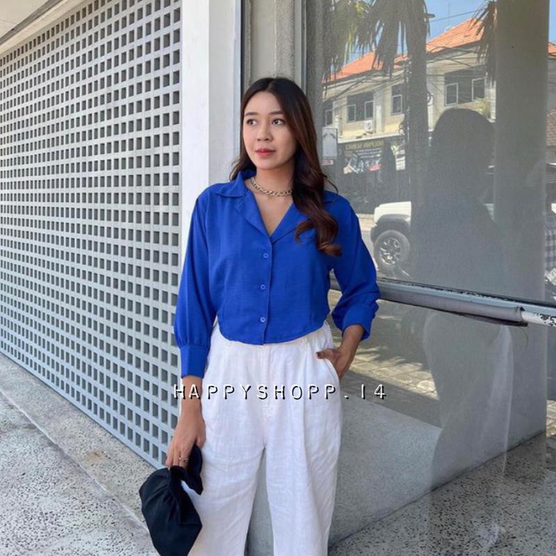 KEMEJA PUFFY / Kemeja Panjang Airflow / Kemeja garis wanita / kemeja crop wanita / kemeja kantor / kemeja wanita crop 7