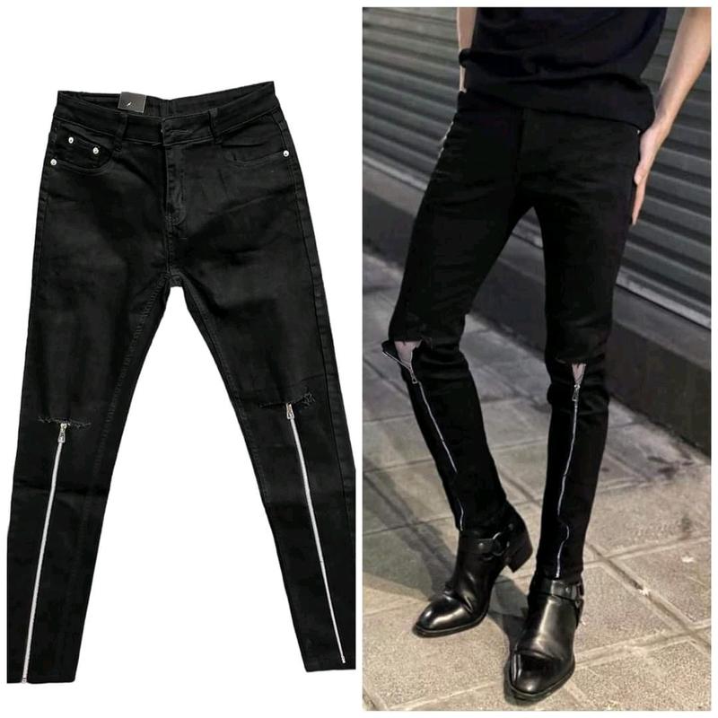 Quần Jean Skinny 2 zip dọc ống đồng rách gối Menswear Nam