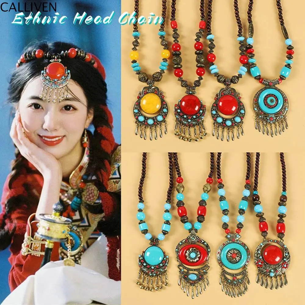 Trang Sức Tây Tạng Cổ Điển, Dây Chuyền Dài Gypsy, Vòng Cổ Tua Rua Dân Tộc, Vương Miện Bohemia, Mặt Dây Chuyền Trán, Dây Chuyền Đầu Dân Tộc