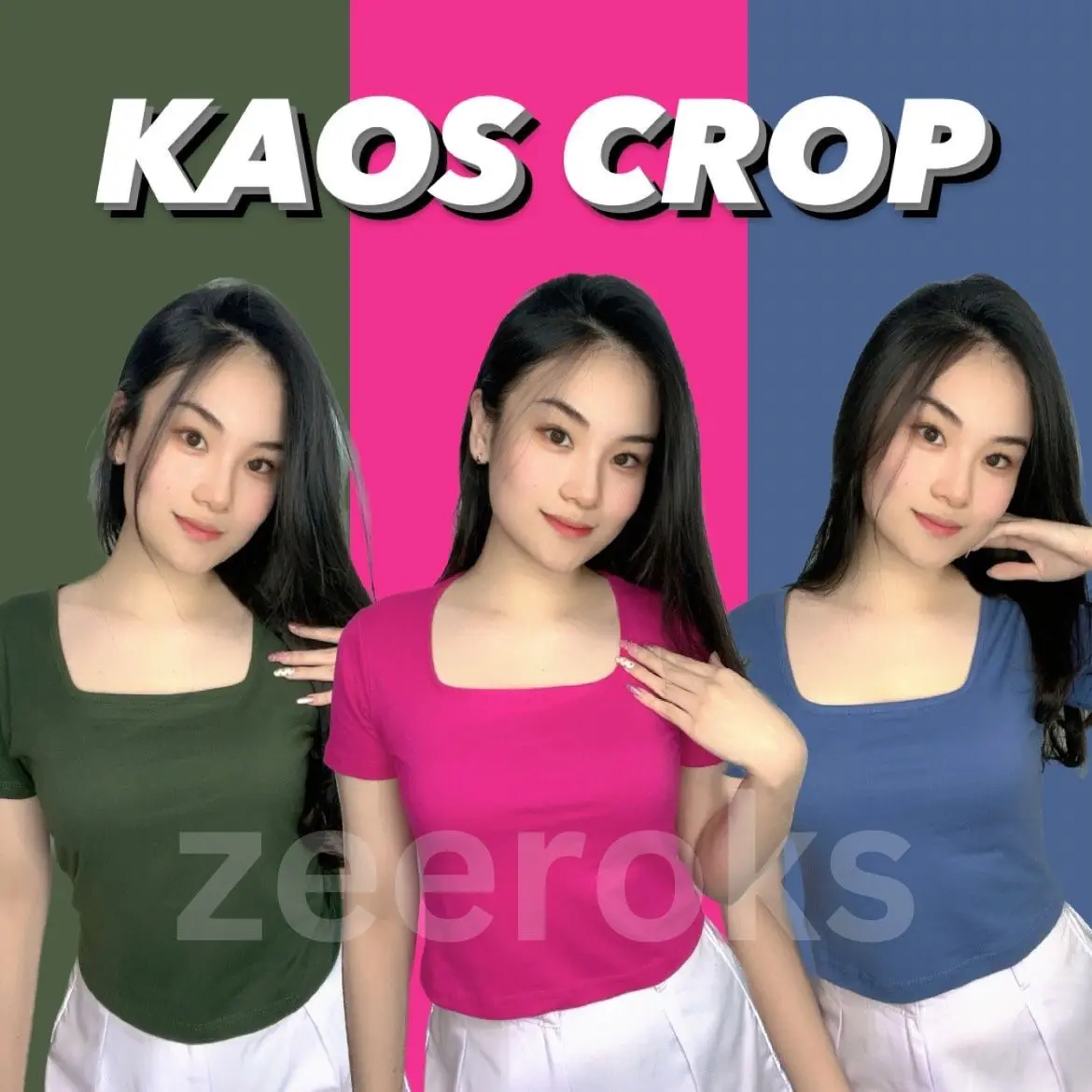 Kaos Crop Tee U-neck Terbaru Bahan Catton Combet Polos Santai