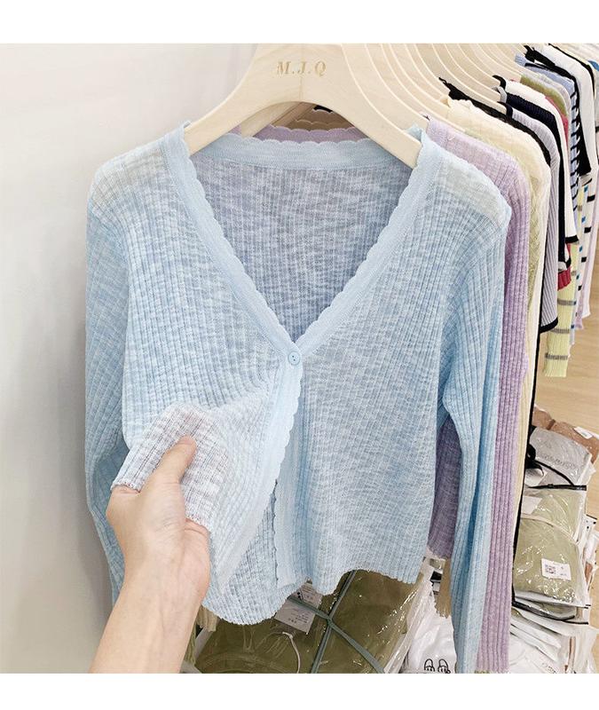 Product Introduction of Áo Cardigan Chống Nắng Dệt Kim, Trang Phục Mùa Hè Cho Nữ, Chất Liệu Lụa Lạnh Mỏng, Dài Tay, Màu Đen, Thích Hợp Mặc Bên Ngoài, Có Thể Mặc Với Áo Điều Hòa Không Khí Ngắn, Áo Sơ Mi, Women, Top, Voi 17