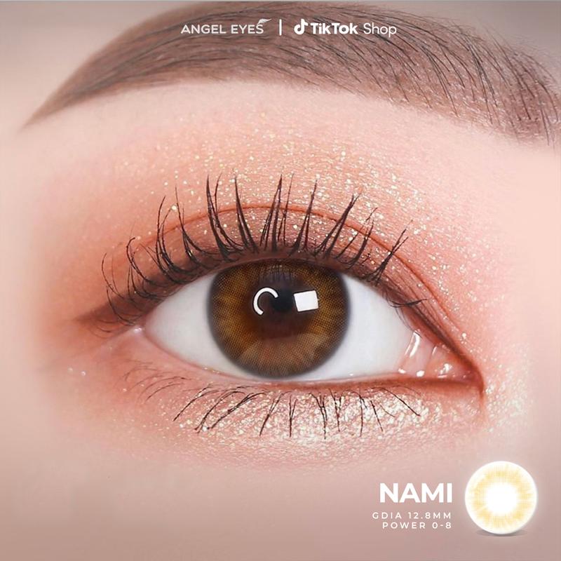 Lens mắt nâu mật ong độ cận 0-8 Nami hiệu Angel Eyes, kính áp tròng màu nâu tây tự nhiên đường kính 12.8mm phù hợp cho mắt nhỏ