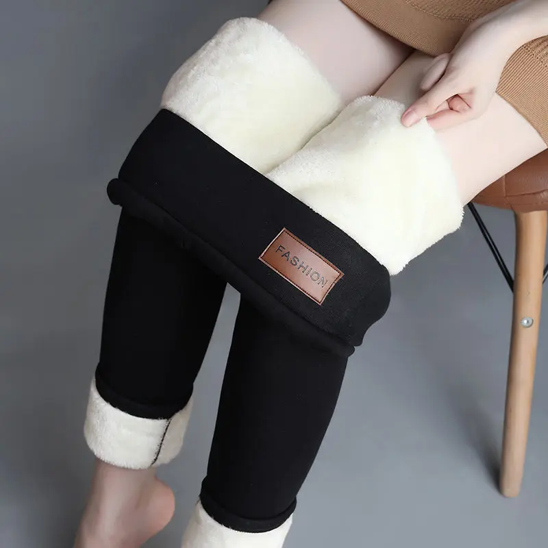 Quần Legging Len Lông Cừu, Lót Lông Cừu, Dày Dặn, Màu Đen Và Xám, Dành Cho Nữ, Quần Bó Cạp Cao Mùa Thu Và Mùa Đông, Quần Giữ Nhiệt, Phong Cách Mùa Đông 2019