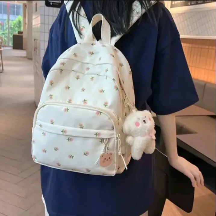 NURA'Store BS- Tas Ransel motif bunga tulip terbaru perempuan tas bunga tulip korean style cewe tas ransel anak sd smp perempuan bunga Tas Punggung Fashion 3