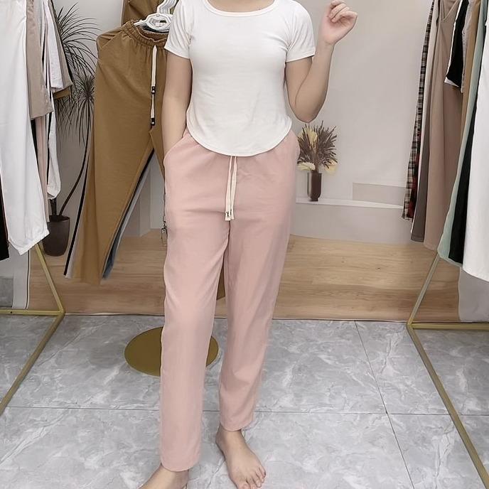 Quần baggy dây rút, vải đũi thoáng mát (Quần nữ) 2
