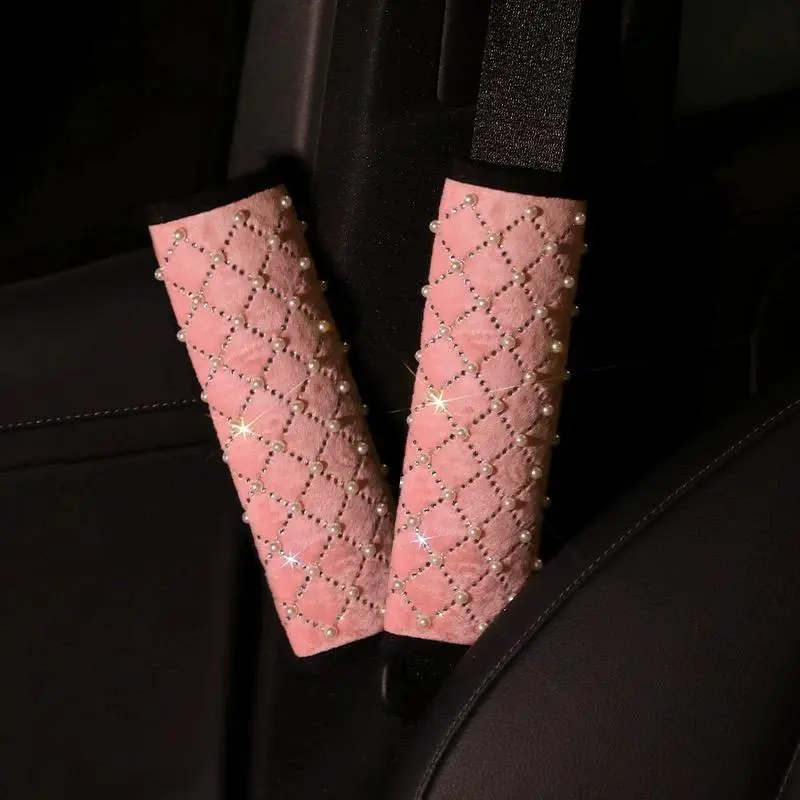 Rhinestone Decor Car Headrest Pillow & Lumbar Pillow, Cute Car Seat Neck Support Pillow, Sparkling Car Interior Accessories for Women & Girls 8
