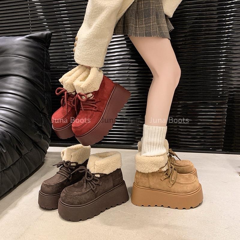 Giày Bốt nữ cổ ngắn mùa đông đi tuyết êm ấm - Boots da lộn thời trang phiên bản Hàn Quốc