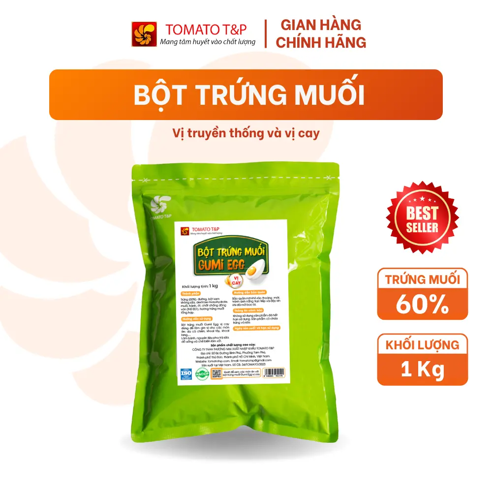 Bột trứng muối Gumi Egg vị cay - Gói 1kg - Tomato T&P -Bột Gia Vị Làm Bánh, Sốt Trứng Muối - Rắc Trực Tiếp Lên Các Món Chiên